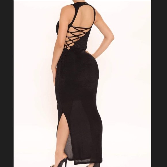 Black Maxi Dress w/ Slit - Picture 2 of 2